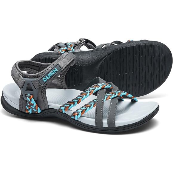 New Duinn Upfen Womens Size 6.5 Hook Loop Closure Black Hiking Sport Sandals - Picture 1 of 6